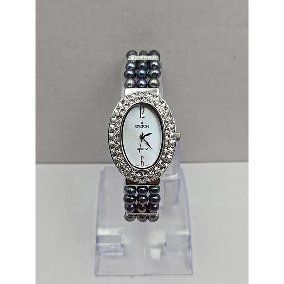 Croton Accessories - Croton Womens Iridescent Black Pearl Watch Crystal Pave Bracelet New Battery
